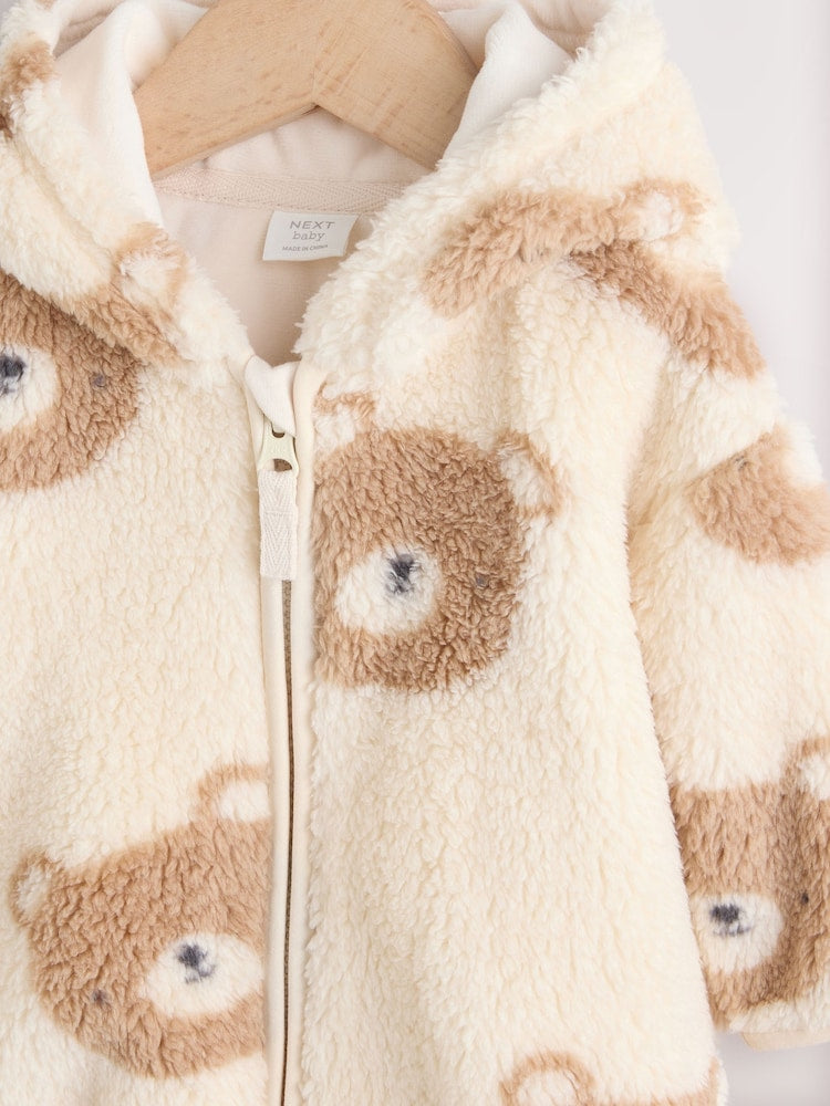 Natural Bear Face Fleece Baby Zip Jacket (0mths-2yrs)