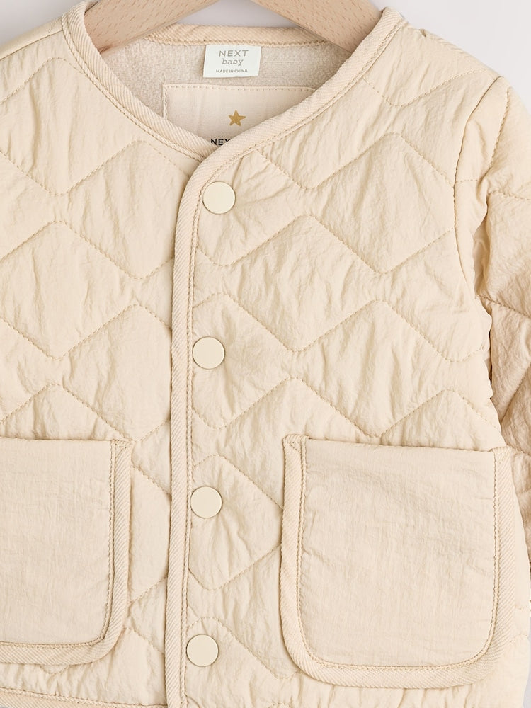 Neutral Quilted Popper Baby Jacket