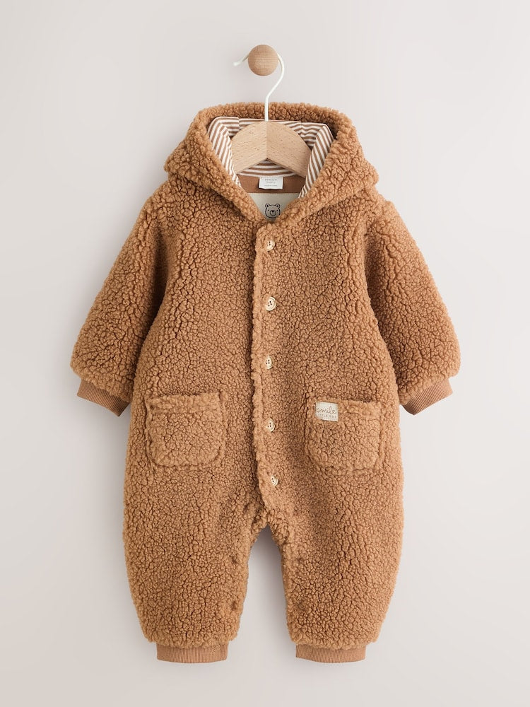 Brown Borg Hooded Baby Pramsuit - Size 50cm (First Size)