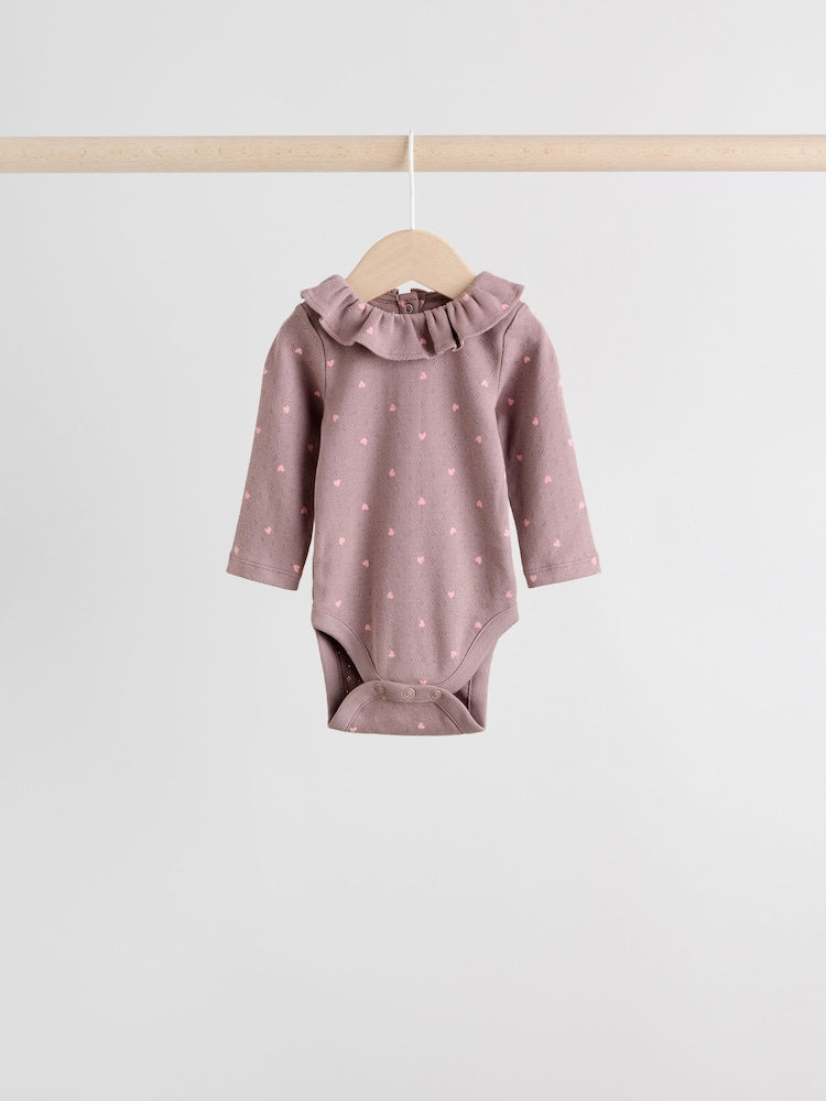 Pink/ Cream/ Brown Ditsy Baby Long Sleeve Frill Bodysuits 4 Pack (0mths-2yrs)