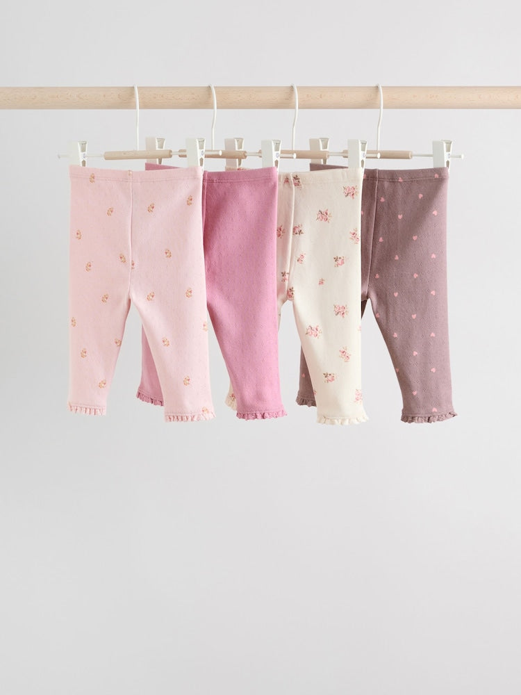 Pink/Brown/Heart Baby Leggings 4 Pack (0mths-2yrs)