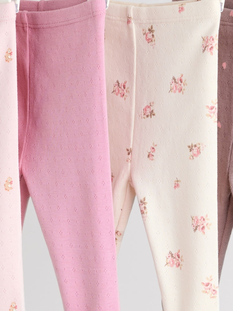Pink/Brown/Heart Baby Leggings 4 Pack (0mths-2yrs)