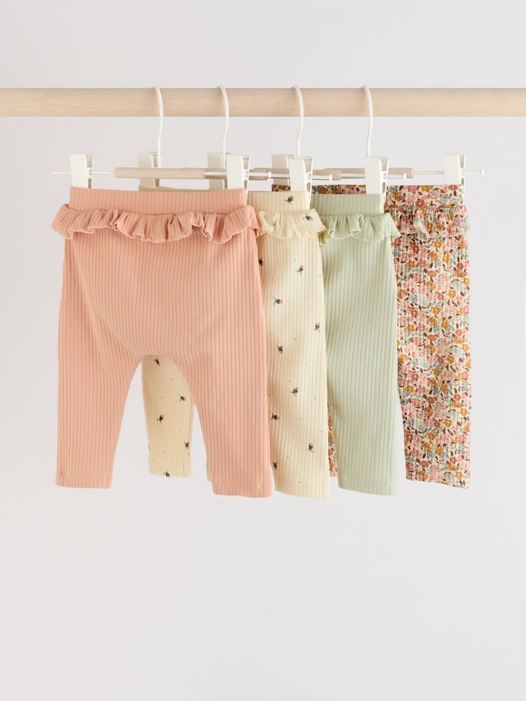 Sage Green/Coral/Ditsy Baby Leggings 4 Pack (0mths-2yrs)