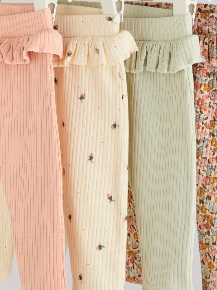 Sage Green/Coral/Ditsy Baby Leggings 4 Pack (0mths-2yrs)