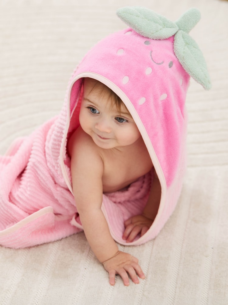 JoJo Maman Bébé Pink Strawberry Character Hooded Towel - Size One
