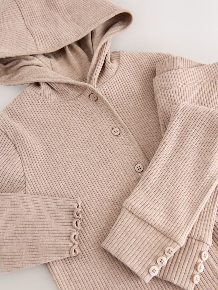 Brown Ribbed Hooded Cardigan and Leggings Set (3mths-7yrs)