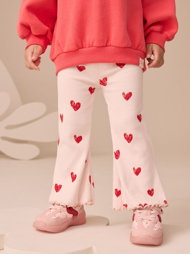 Light Pink Heart Rib Flare Leggings (3mths-7yrs)