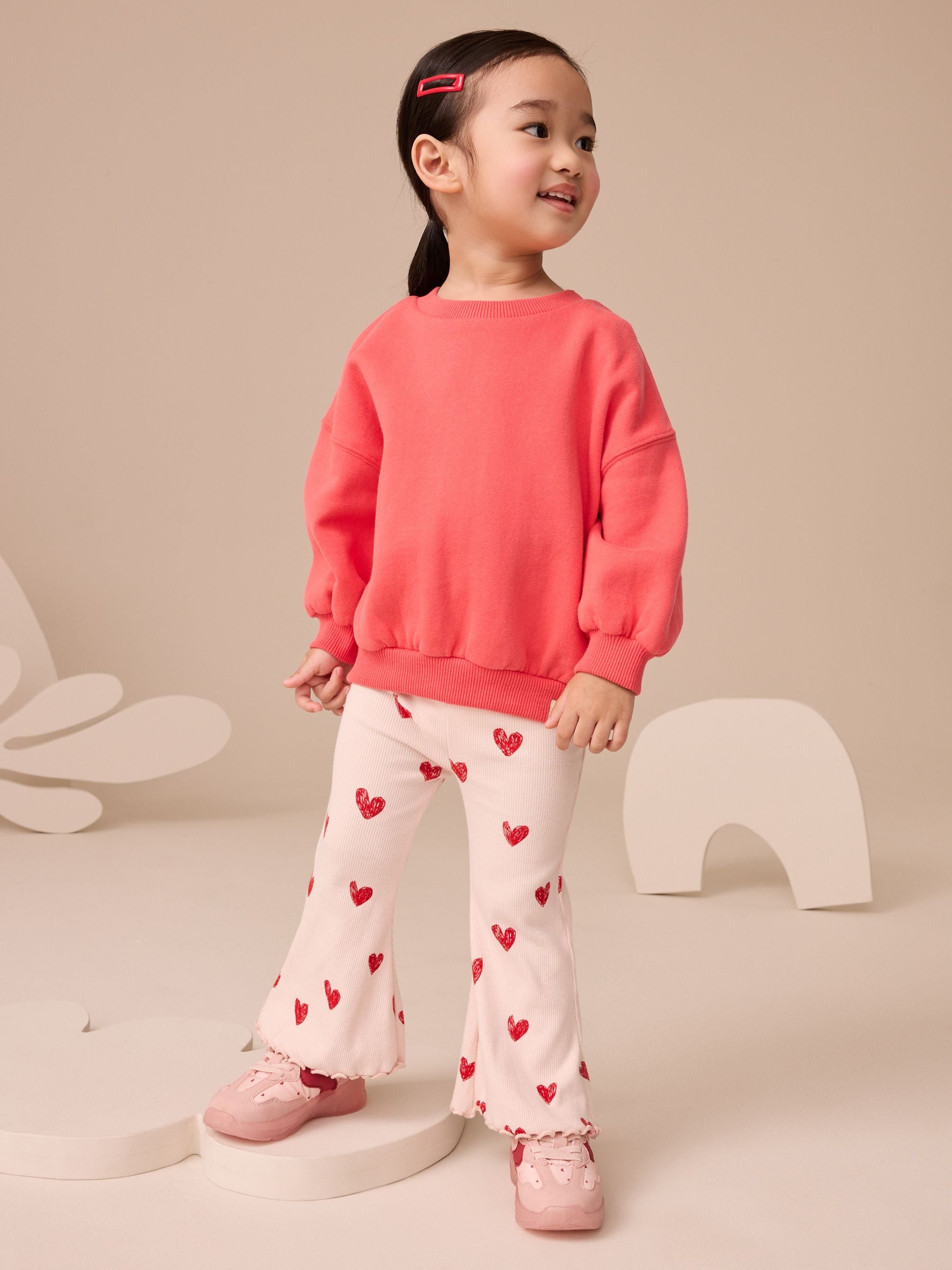Light Pink Heart Rib Flare Leggings (3mths-7yrs) - Size 3-6 Months (62-68cm)