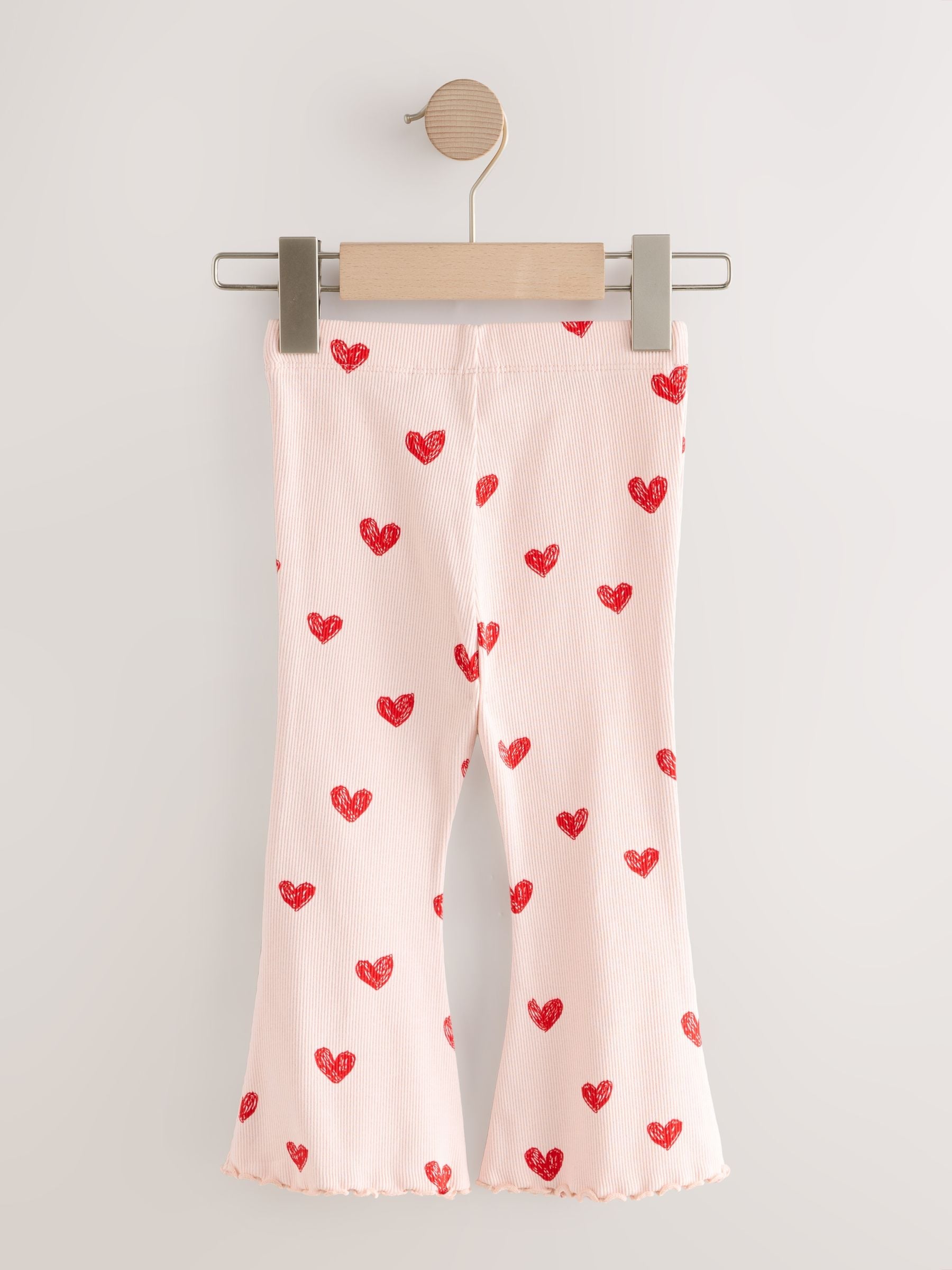 Light Pink Heart Rib Flare Leggings (3mths-7yrs) - Size 3-6 Months (62-68cm)