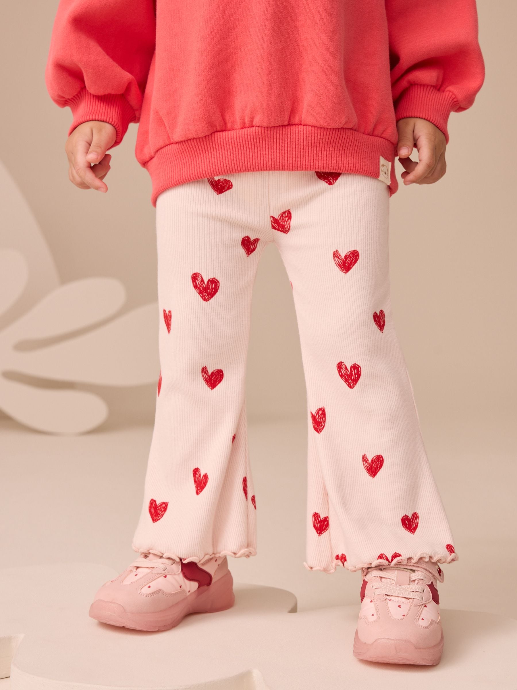 Light Pink Heart Rib Flare Leggings (3mths-7yrs) - Size 3-6 Months (62-68cm) - Option 1