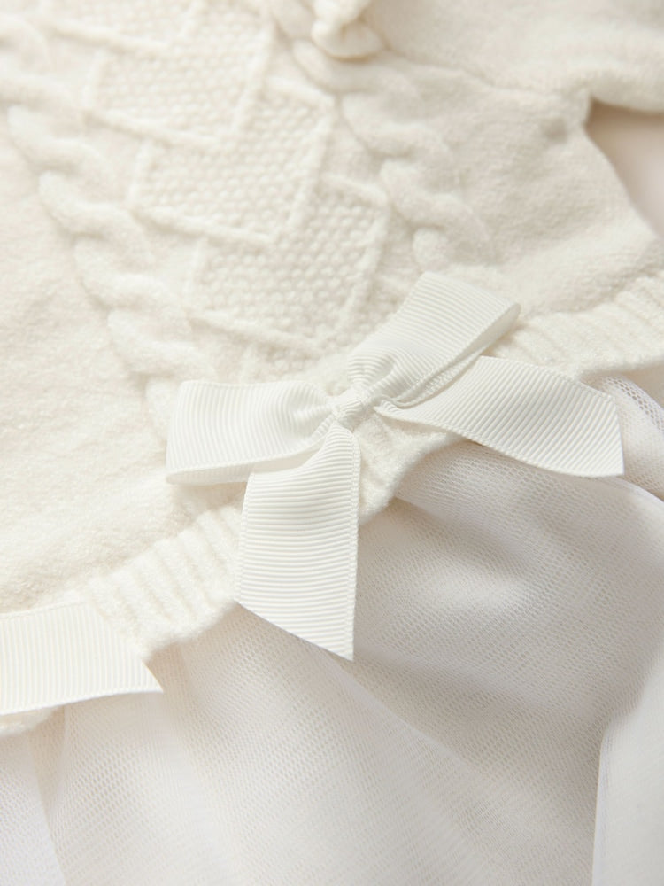 Baker by Ted Baker Cream Knitted Bow Detail Mesh Mockable Dress