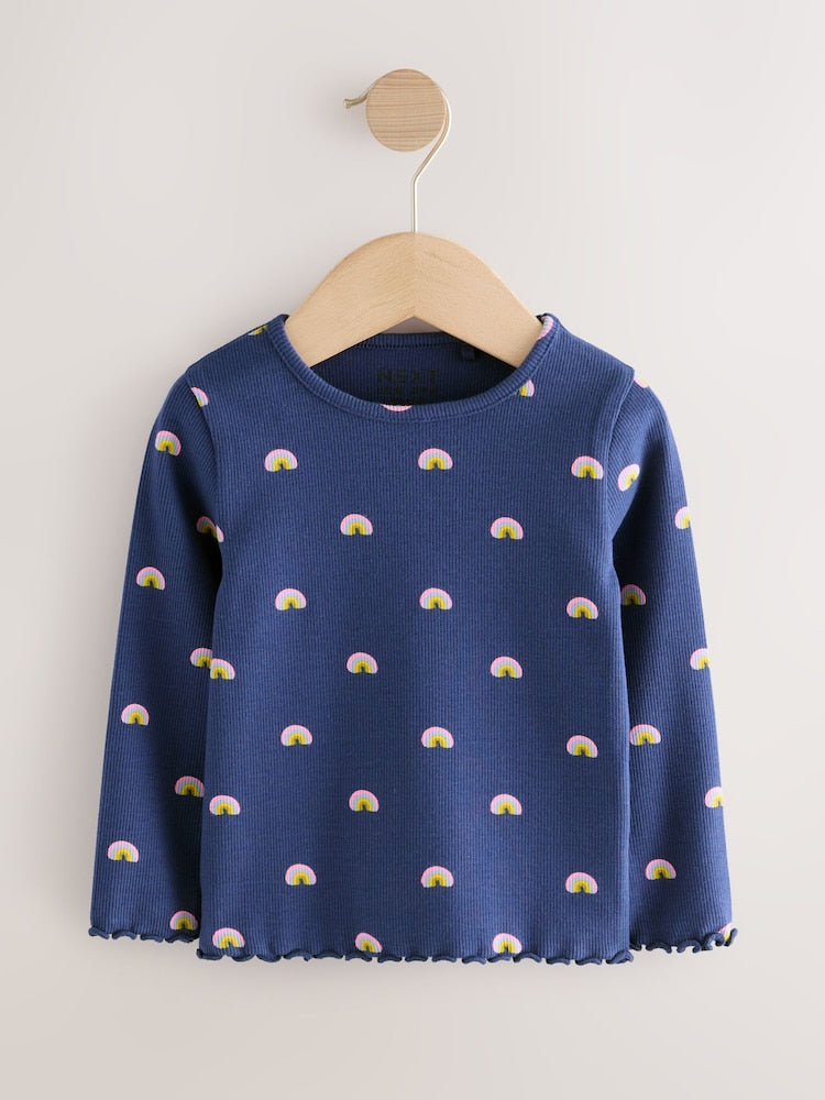 Rainbow Spot Long Sleeve Rib Tops 5 Pack (3mths-7yrs)