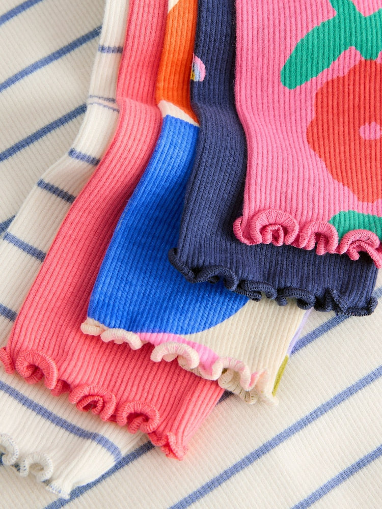 Rainbow Spot Long Sleeve Rib Tops 5 Pack (3mths-7yrs)