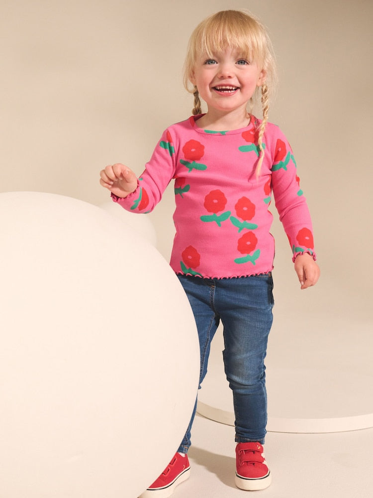 Rainbow Spot Long Sleeve Rib Tops 5 Pack (3mths-7yrs)