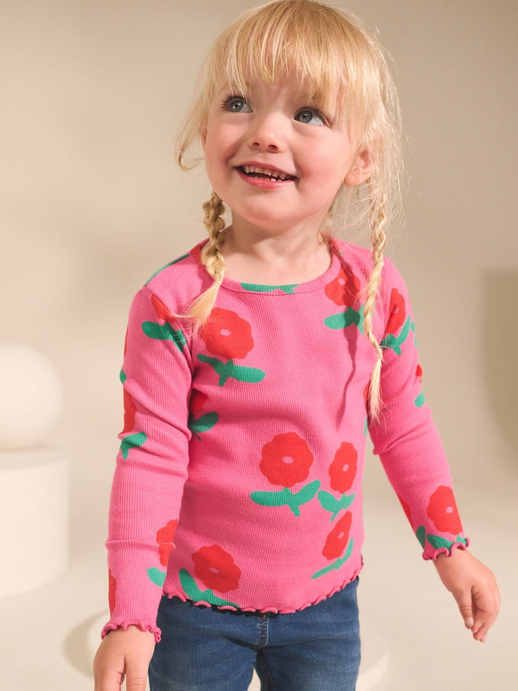 Rainbow Spot Long Sleeve Rib Tops 5 Pack (3mths-7yrs)
