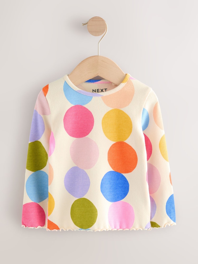 Rainbow Spot Long Sleeve Rib Tops 5 Pack (3mths-7yrs)