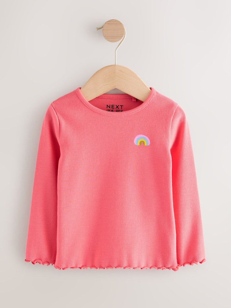 Rainbow Spot Long Sleeve Rib Tops 5 Pack (3mths-7yrs)