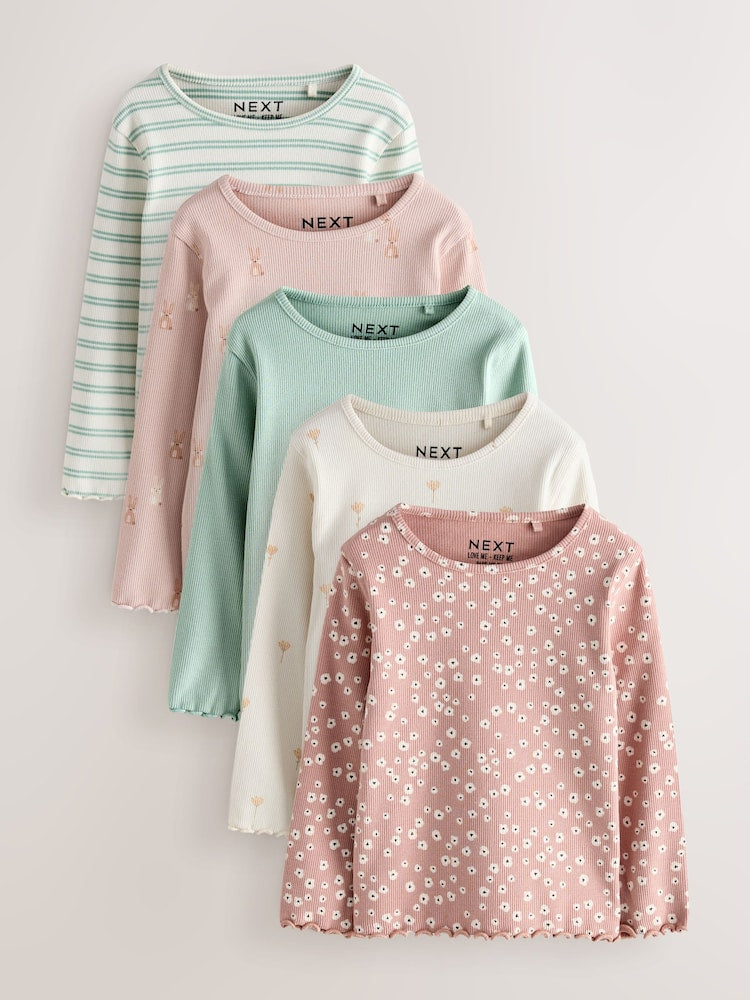 Neutral Long Sleeve Rib Tops 5 Pack (3mths-7yrs)