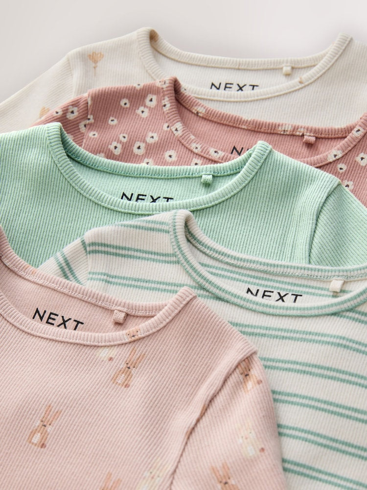 Neutral Long Sleeve Rib Tops 5 Pack (3mths-7yrs)