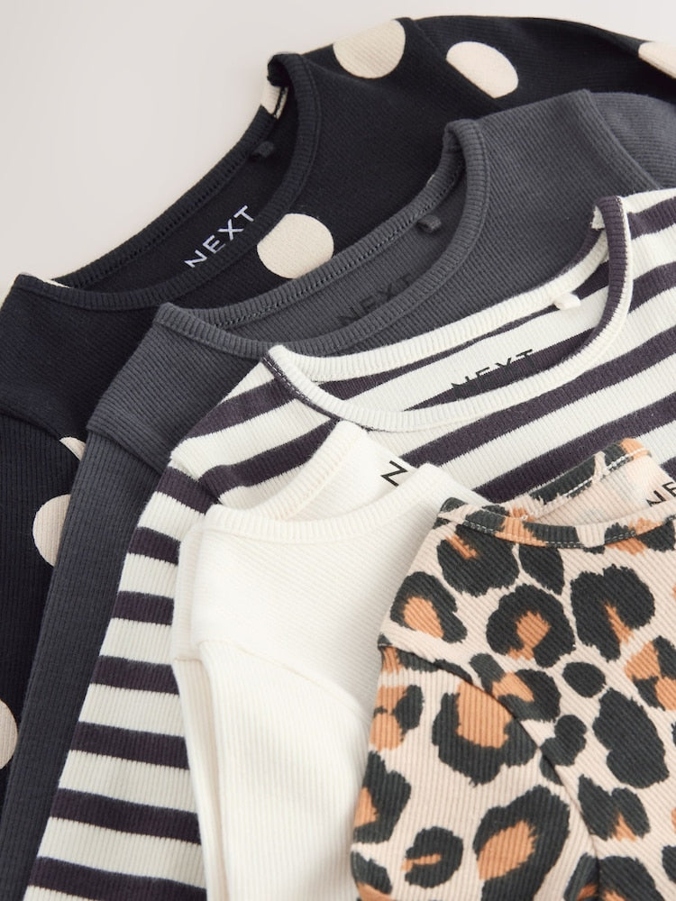 Black/White Long Sleeve Ribbed Tops 5 Pack (3mths-7yrs)
