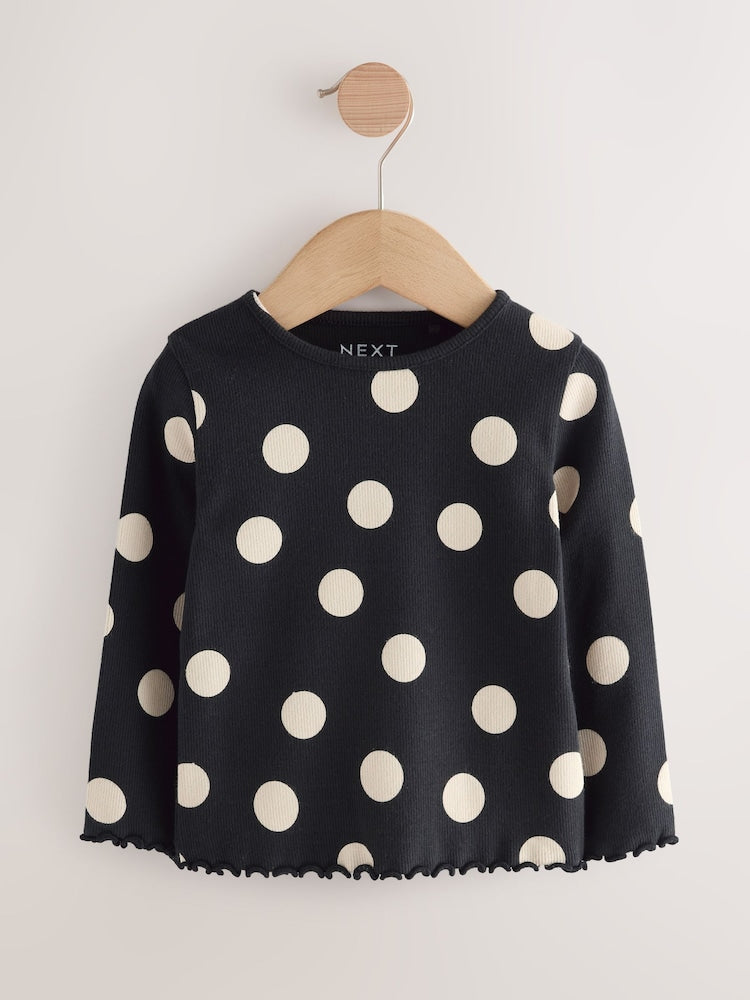 Black/White Long Sleeve Ribbed Tops 5 Pack (3mths-7yrs)