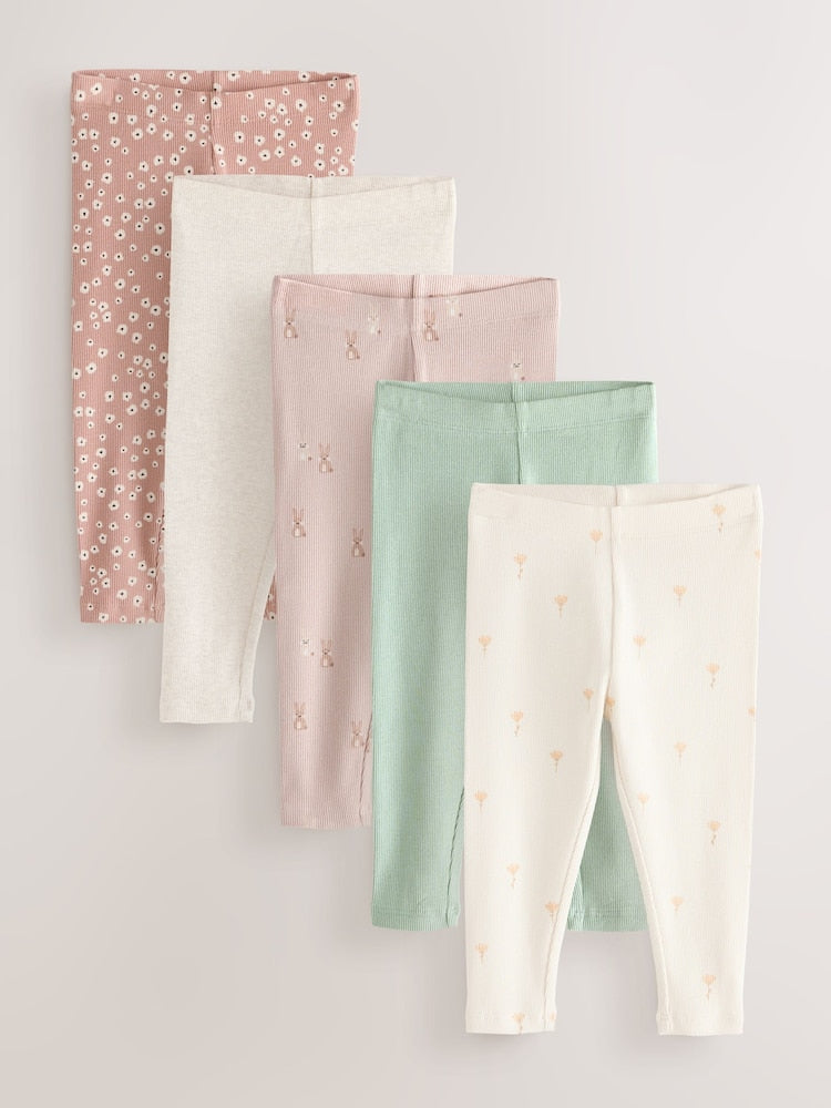 Floral Ribbed Leggings 5 Pack (3mths-7yrs)