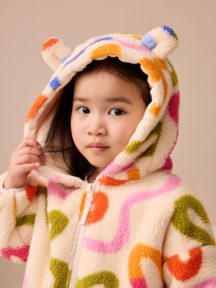 Cream Rainbow Squiggle Zip Through Fleece (3mths-7yrs) - Size 3-6 Months (62-68cm)