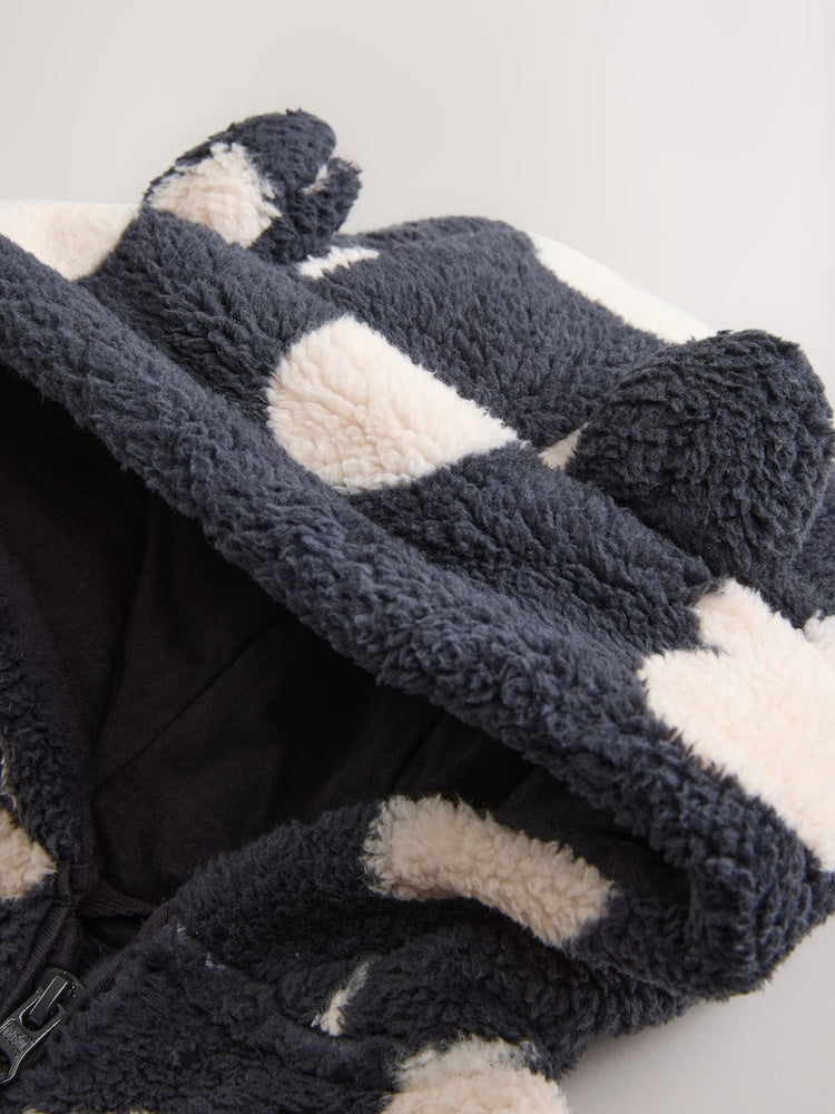 Black Heart Print Zip Through Fleece (3mths-7yrs) - Size 3-6 Months (62-68cm)