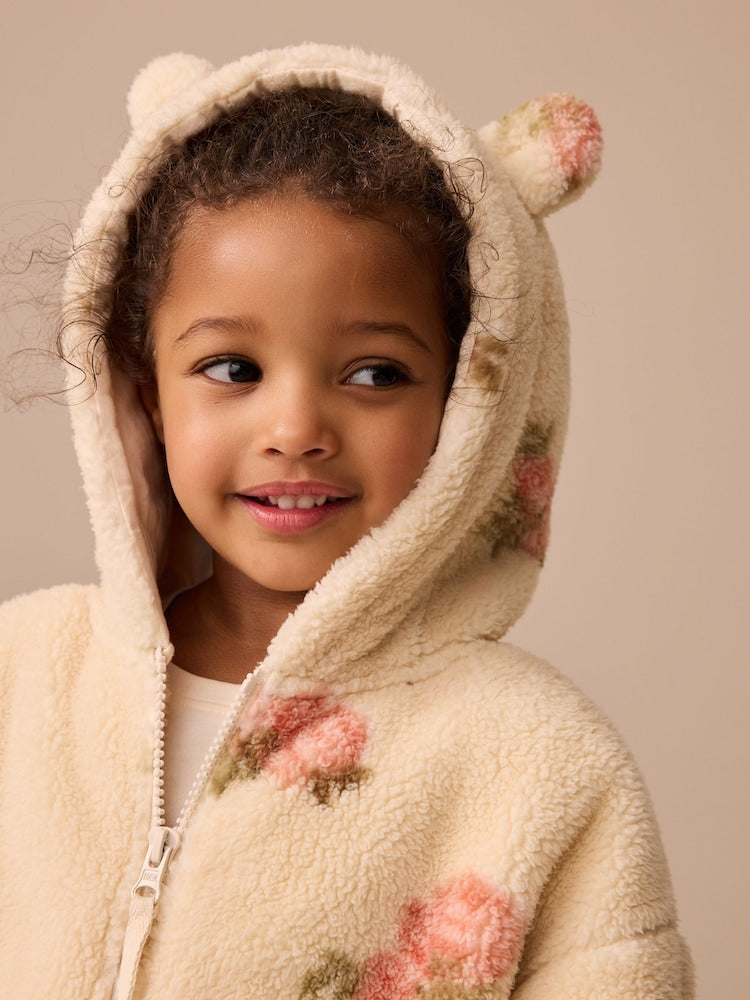 Cream Floral Print Zip Through Fleece (3mths-7yrs) - Size 3-6 Months (62-68cm)