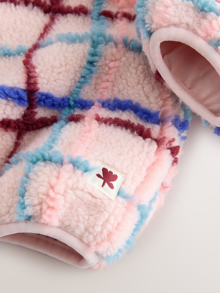 Pink Grid Print Zip Through Fleece (3mths-7yrs) - Size 3-6 Months (62-68cm)