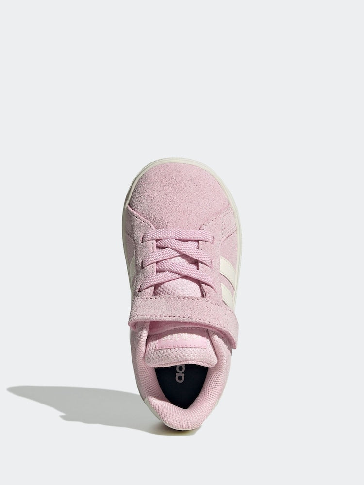 adidas Pink/White Grand Court 2.0 Elastic Lace Infant Trainers