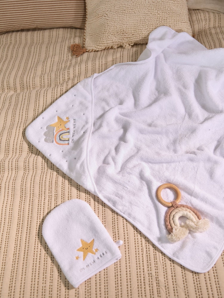 White Im New Here 100% Cotton Hooded Baby Towel - Size One