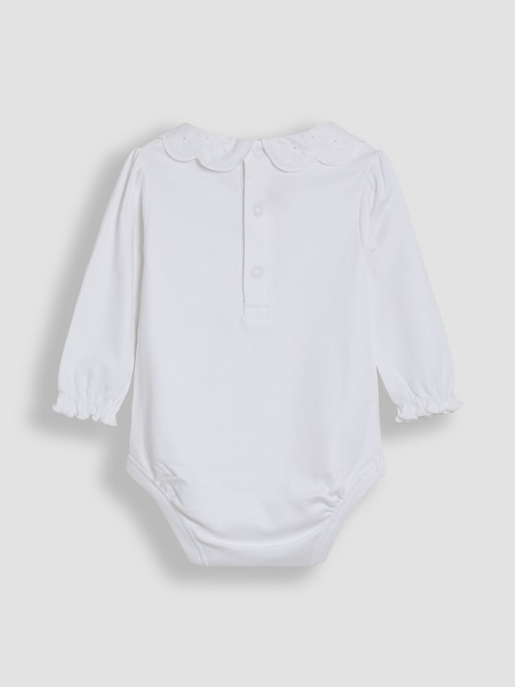 JoJo Maman Bébé White Broderie Collar Long Sleeve Body