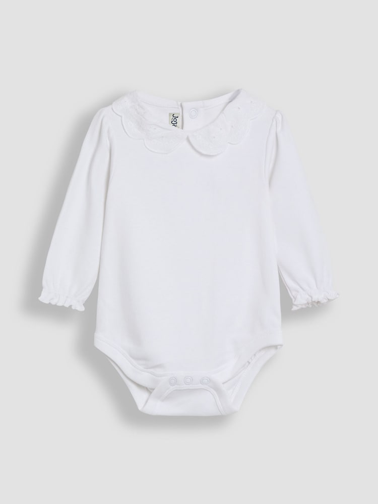 JoJo Maman Bébé White Broderie Collar Long Sleeve Body