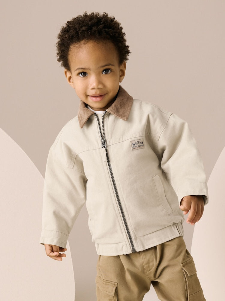Cream/Brown Cord Collar Canvas Bomber Jacket (3mths-7yrs)