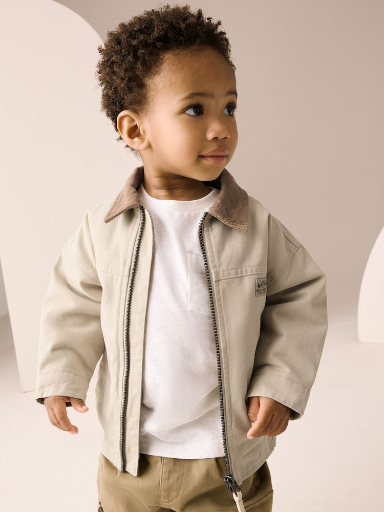 Cream/Brown Cord Collar Canvas Bomber Jacket (3mths-7yrs)