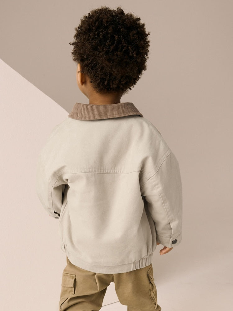 Cream/Brown Cord Collar Canvas Bomber Jacket (3mths-7yrs)