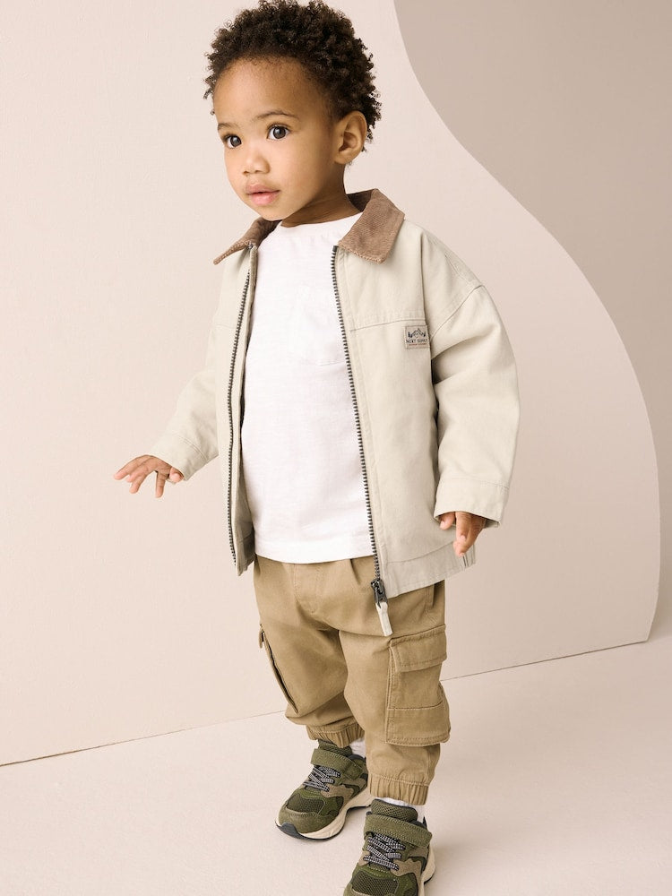 Cream/Brown Cord Collar Canvas Bomber Jacket (3mths-7yrs)