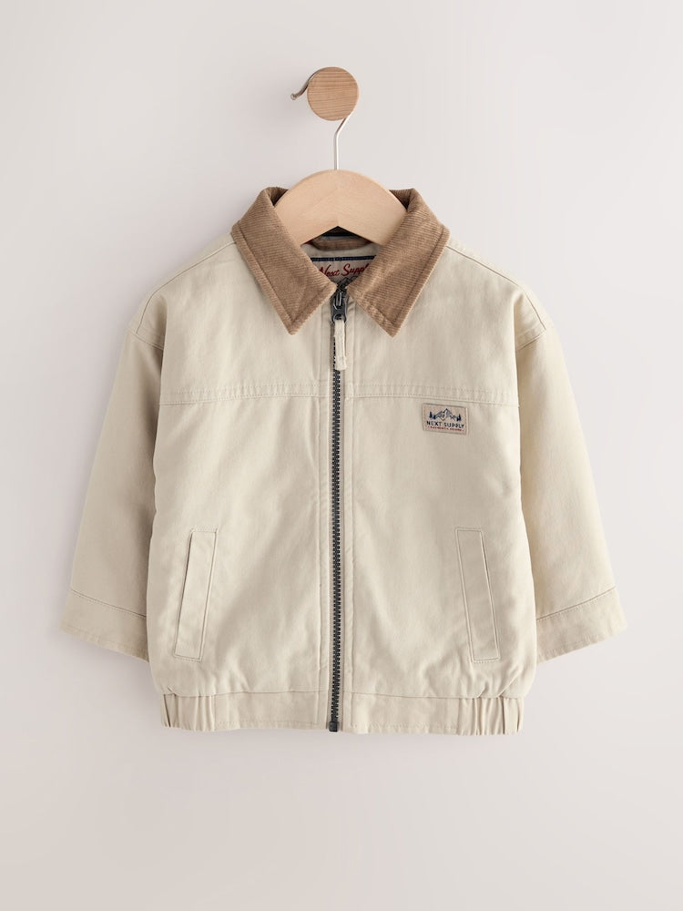 Cream/Brown Cord Collar Canvas Bomber Jacket (3mths-7yrs)