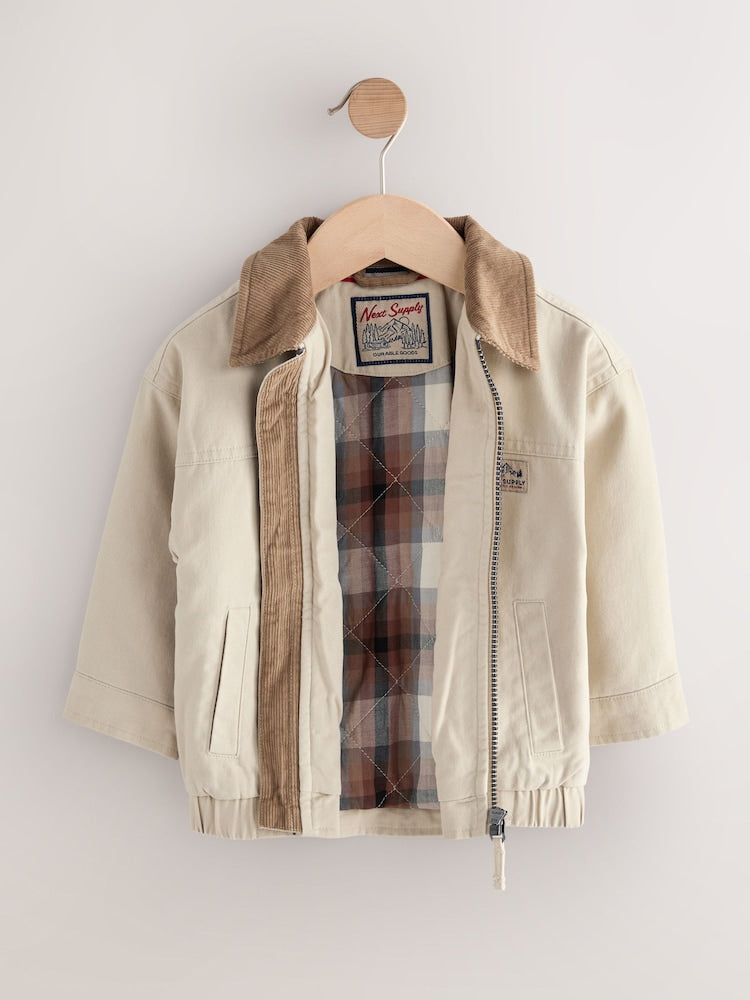 Cream/Brown Cord Collar Canvas Bomber Jacket (3mths-7yrs)