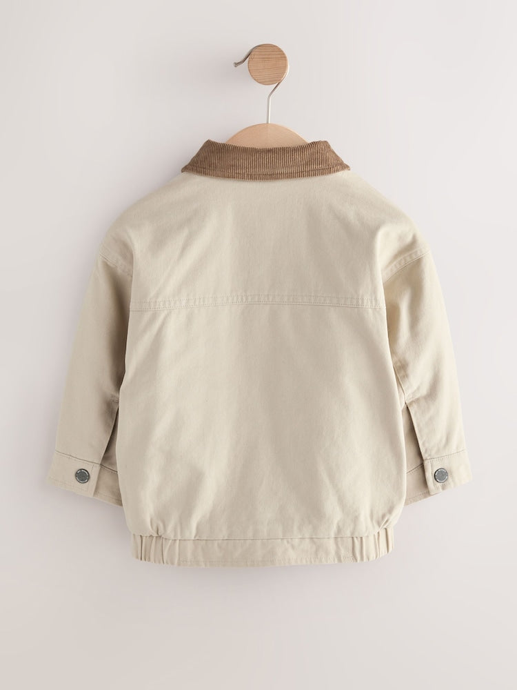 Cream/Brown Cord Collar Canvas Bomber Jacket (3mths-7yrs)