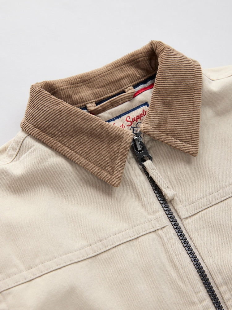 Cream/Brown Cord Collar Canvas Bomber Jacket (3mths-7yrs)