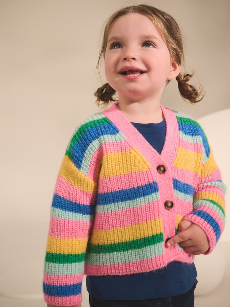 Rainbow V-Neck Cardigan (3mths-7yrs) - Size 3-6 Months (62-68cm) - Rainbow V-Neck