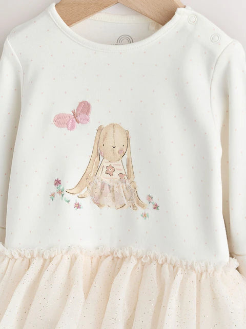 Ecru Bunny Tutu Baby Sleepsuit (0mths-2yrs)