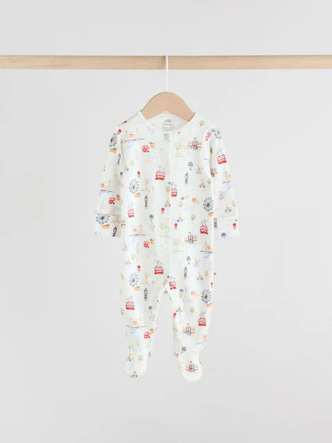Grey Essential Zipped 100% Cotton Baby Sleepsuits 3 Pack (0-3yrs)