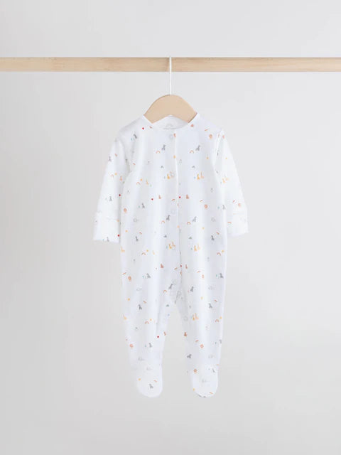 White 4 Pack Popper Baby Sleepsuits (0-2yrs)