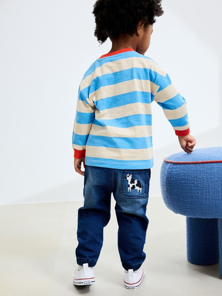 Mid Blue Farm Character Wide Fit Barrel Jeans (3mths-7yrs)