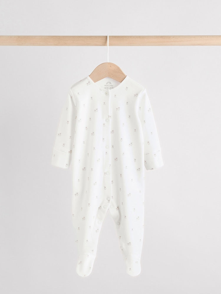 White Baby Sleepsuit, Bodysuit, Beanie and Bib Set 4 Piece (0-9mths)