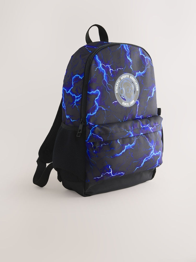Blue/Black Lightning Print Backpack - Size One