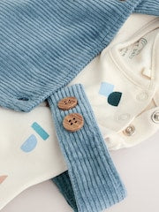 Mid Blue Cord Dungarees and Bodysuit Set (0mths-2yrs) - Size Up to 1 Month (56cm)